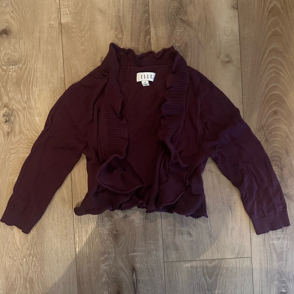 Elle Purple Ruffle Ling Sleeve Crop Bolero Sweater Size Medium NWOT